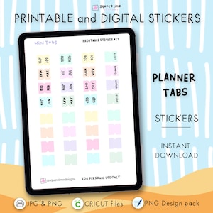 Colourful Planner Tabs Stickers – Divider Tabs - Printable and Digital Stickers – JPG, PNG, Cricut, GoodNotes Files - Instant Download
