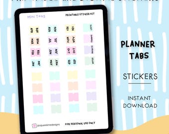 Colourful Planner Tabs Stickers – Divider Tabs - Printable and Digital Stickers – JPG, PNG, Cricut, GoodNotes Files - Instant Download
