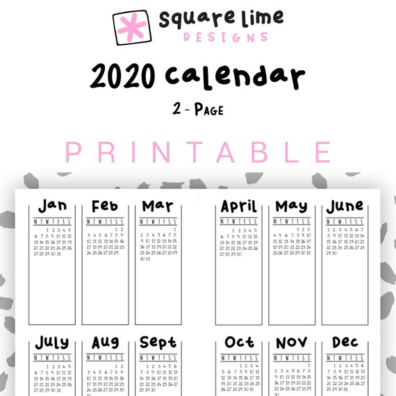 2020 2 Page Printable Calendar Yearly Planner 2020 Calendar Full Page A5 Bullet Journal Pdf Printable 2020 2 Page Printable Calendar Yearly Planner 2020 Calendar Full Page A5 Bullet Journal Pdf Printable