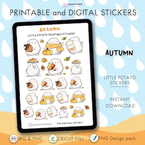 Adesivi digitali autunnali / Adesivi autunnali con piccole patate carine / Adesivi stampabili per planner / Download immediato / PDF, PNG, Cricut e GoodNotes immagine 1