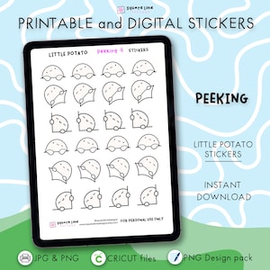 Pegatinas de asomarse – Diseños imprimibles y digitales – Pegatinas de la agenda Little Potato - Archivos JPG, PNG, Cricut y GoodNotes - Descarga instantánea