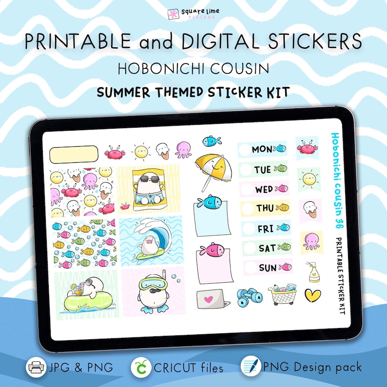 Summer Themed Stickers - Printable & Digital Hobonichi Cousin Sticker ...