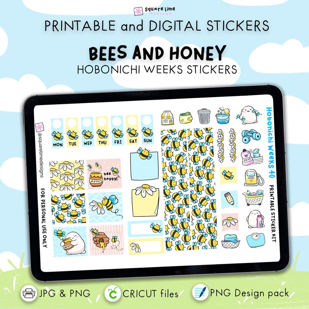 Bees and Honey Hobonichi Weeks Sticker Kit – Printable and Digital ...