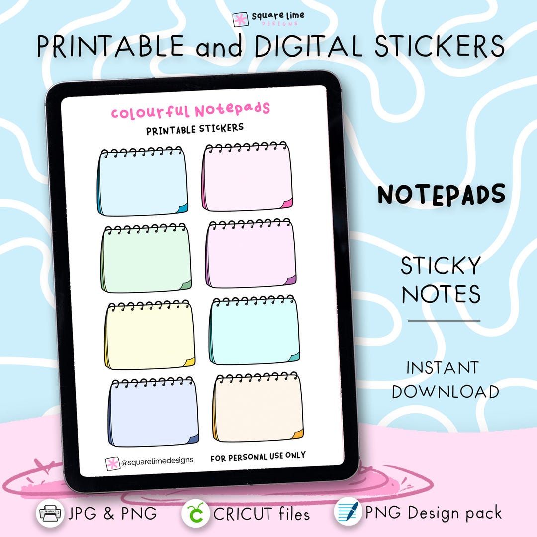 Notepads Sticky Notes Stickers – Printable & Digital Designs – JPG, PNG ...