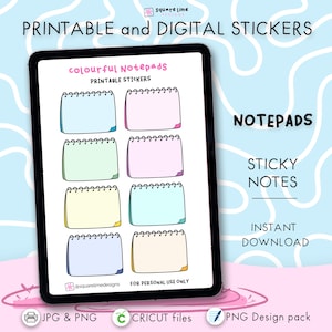 Notepads Sticky Notes Stickers – Printable & Digital Designs – JPG, PNG, Cricut, GoodNotes Files - Instant Download