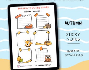 Autumn Sticky Notes Stickers – Printable & Digital Designs – PDF, PNG, Cricut, GoodNotes Files - Instant Download