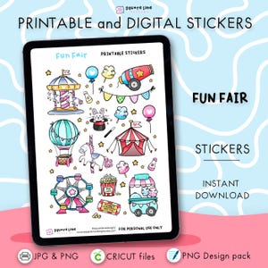 Fun Fair Stickers – Amusement Park Doodles - Printable and Digital Stickers – JPG, PNG, Cricut, GoodNotes Files - Instant Download