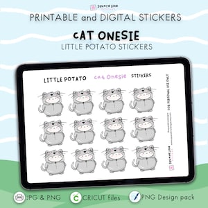 Cat Onesie Stickers - Little Potato - Digital and Printable Designs - JPG - PNG, Cricut - GoodNotes Files - Instant Download