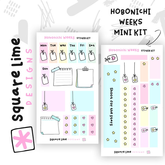 Hobonichi Weeks Weekly Sticker Kit Hobonichi Stickers Square Lime Designs 2  Sheets 