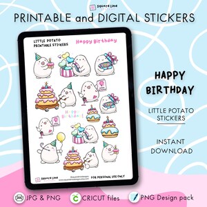 Happy Birthday Stickers – Printable & Digital Designs – Little Potato Planner Sticker - PDF, PNG, Cricut, GoodNotes Files - Instant Download