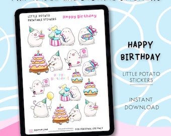Happy Birthday Stickers – Printable & Digital Designs – Little Potato Planner Sticker - PDF, PNG, Cricut, GoodNotes Files - Instant Download