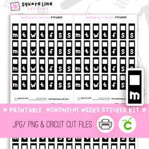 Days For a Month #5 - Hobonichi Weeks Printable Sticker Kit - Black Stickers - Digital Stickers - JPEG, PNG and Cricut Files