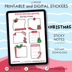 Christmas Sticky Notes Stickers - Festive Doodles - Printable and Digital Designs - PDF - PNG, Cricut - GoodNotes Files - Instant Download