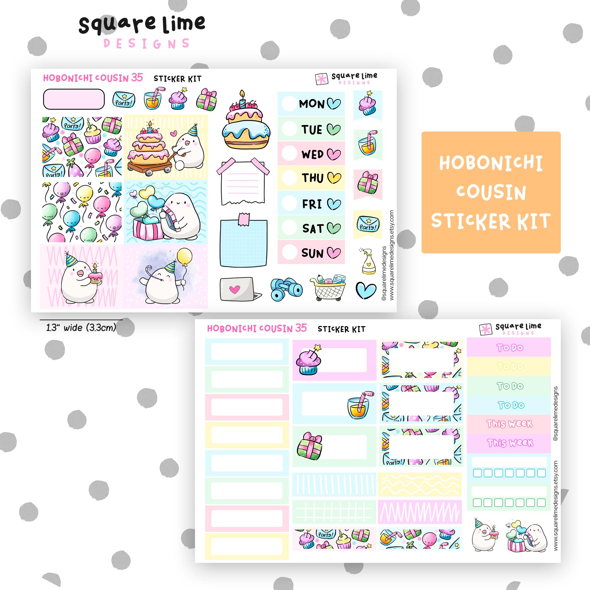 Birthday Themed Stickers - Printable & Digital Hobonichi Cousin Sticker ...