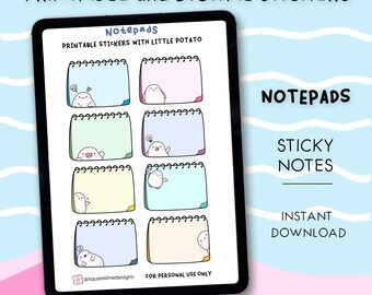 Bloc de notas adhesivas - Diseños de patata - Imprimibles y digitales - Archivos JPG, PNG, Cricut y GoodNotes - Descarga instantánea