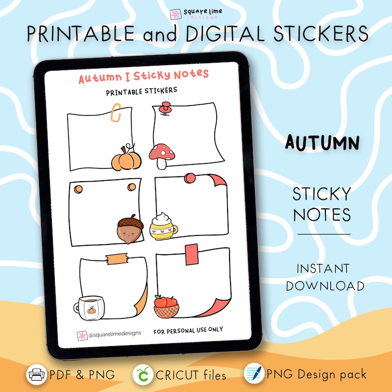 Autumn Sticky Notes Stickers – Printable & Digital Designs – PDF, PNG ...