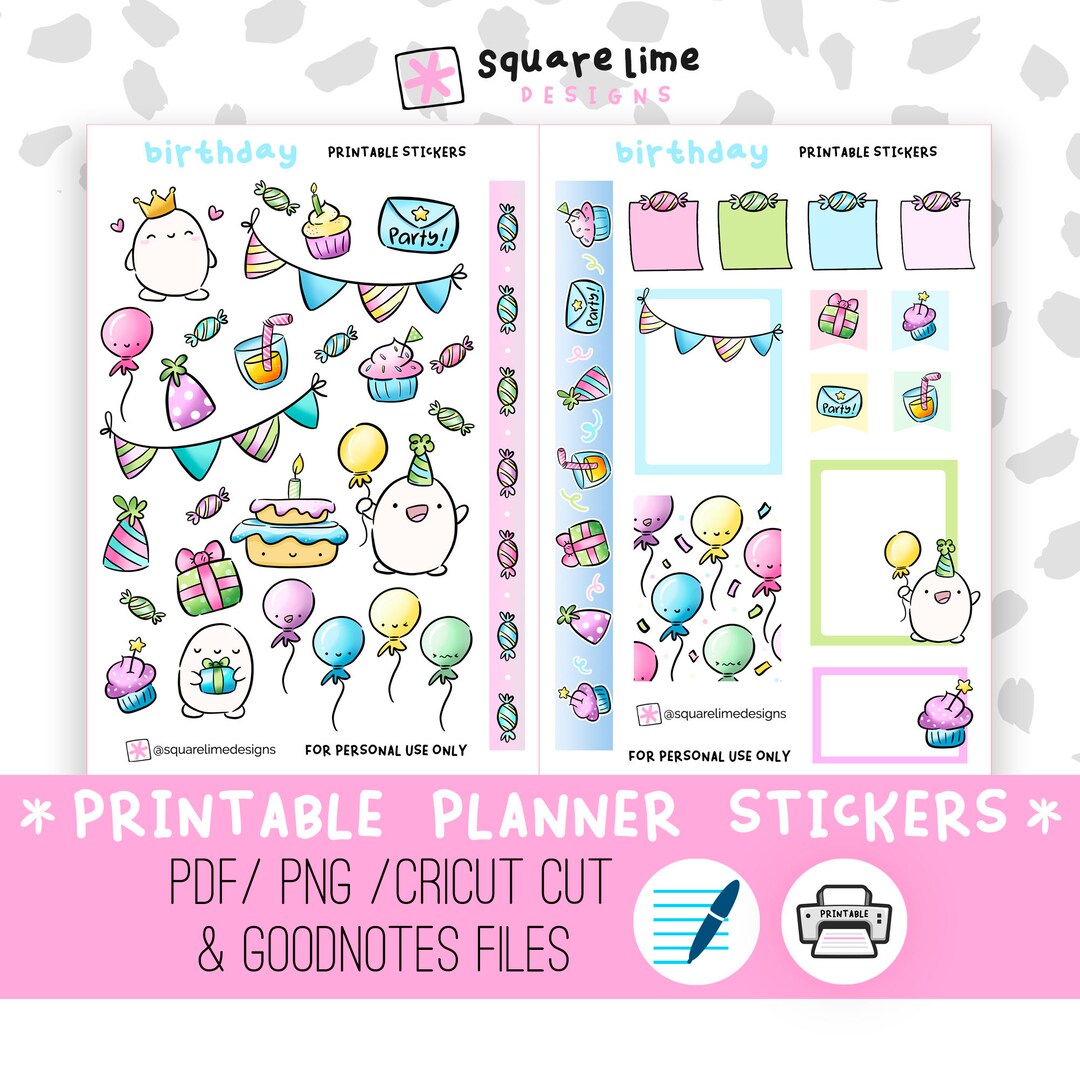 Birthday Stickers Printable, Presents, Birthday Cake, Balloons ...