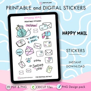 Adesivi Happy Mail - Scarabocchi dell'ufficio postale - Adesivi stampabili e digitali - File PDF, PNG, Cricut, GoodNotes - Download immediato