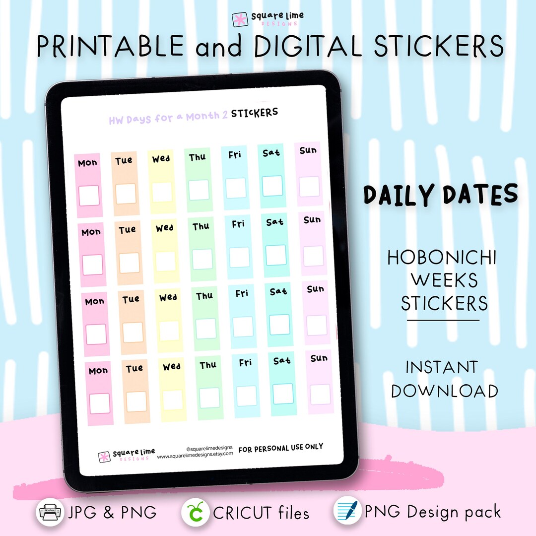 Daily Dates 2 Hobonichi Weeks Sticker Kit – Printable and Digital ...