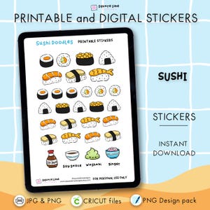 Pegatinas de sushi: dibujos de comida japonesa - Pegatinas imprimibles y digitales - Archivos JPG, PNG, Cricut y GoodNotes - Descarga instantánea