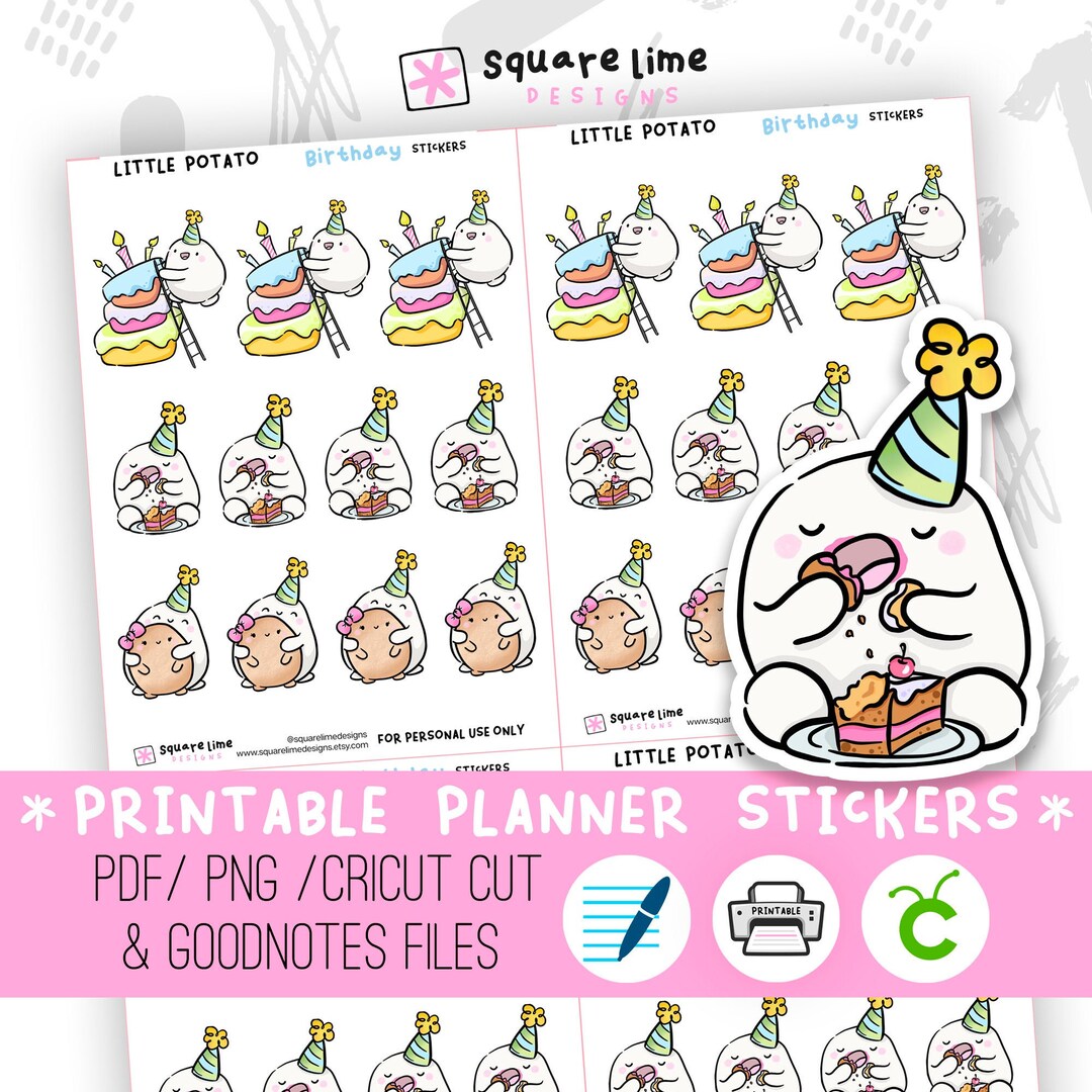 Birthday Printable Stickers Featuring Little Potato Birthday Cake ...