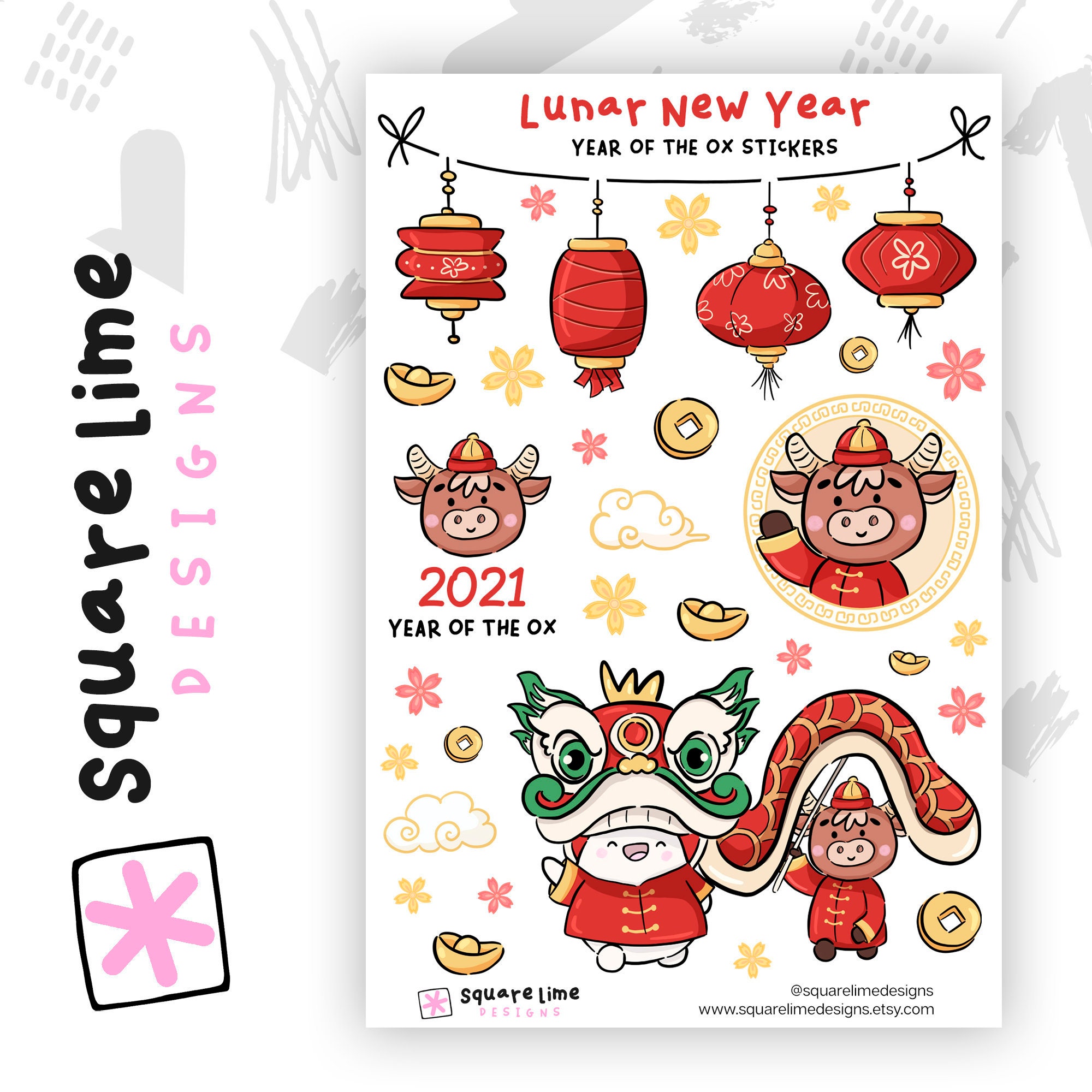 Lunar New Year Themed Doodle Stickers Chinese New Year Etsy