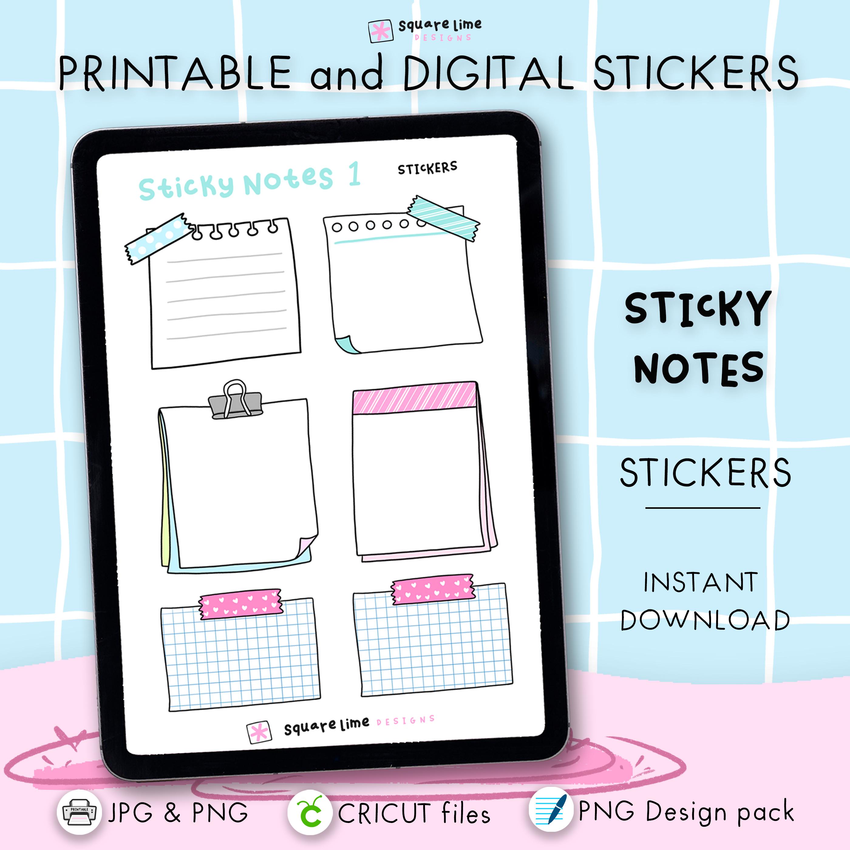 Sticky Notes Stickers – Printable & Digital Stickers – JPG, PNG, Cricut, GoodNotes Files - Instant Download
