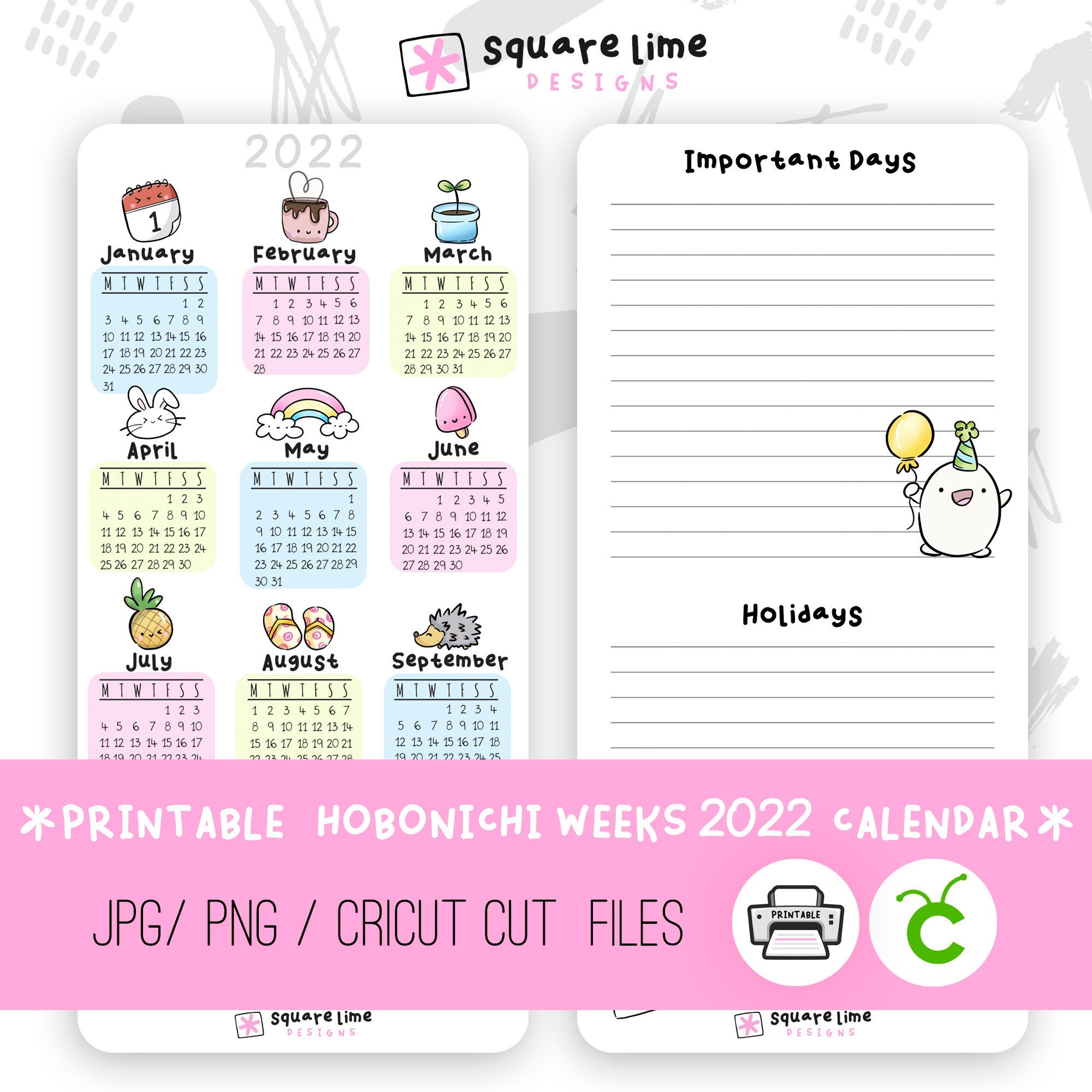 E3 2022 Calendar 2022 Printable Calendar Sticker Page For Your Hobonichi Weeks | Etsy
