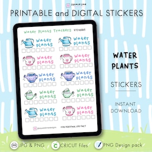 Stickers waterplanten trackers – gieter doodle – afdrukbare en digitale stickers – JPG, PNG, Cricut, GoodNotes-bestanden – direct downloaden