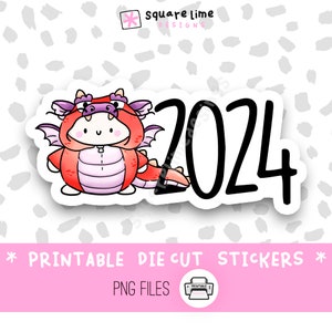 2024 Pegatina imprimible Dragon con Little Potato - Pegatinas digitales - Pegatinas del planificador - Pegatinas del diario de balas - Archivo PNG