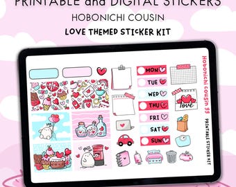 Love Themed Stickers - Printable & Digital Hobonichi Cousin Sticker Kit – JPG, PNG, Cricut, GoodNote Files, PNG Design Pack