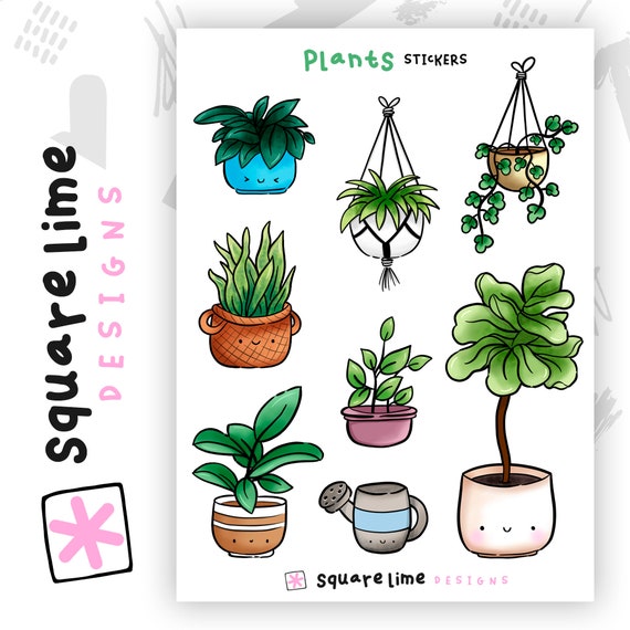 Cute Plants Stickers Nature Stickers Planner Stickers Bullet Journal  Stickers Square Lime Designs Flowers Stickers Greenery -  Israel