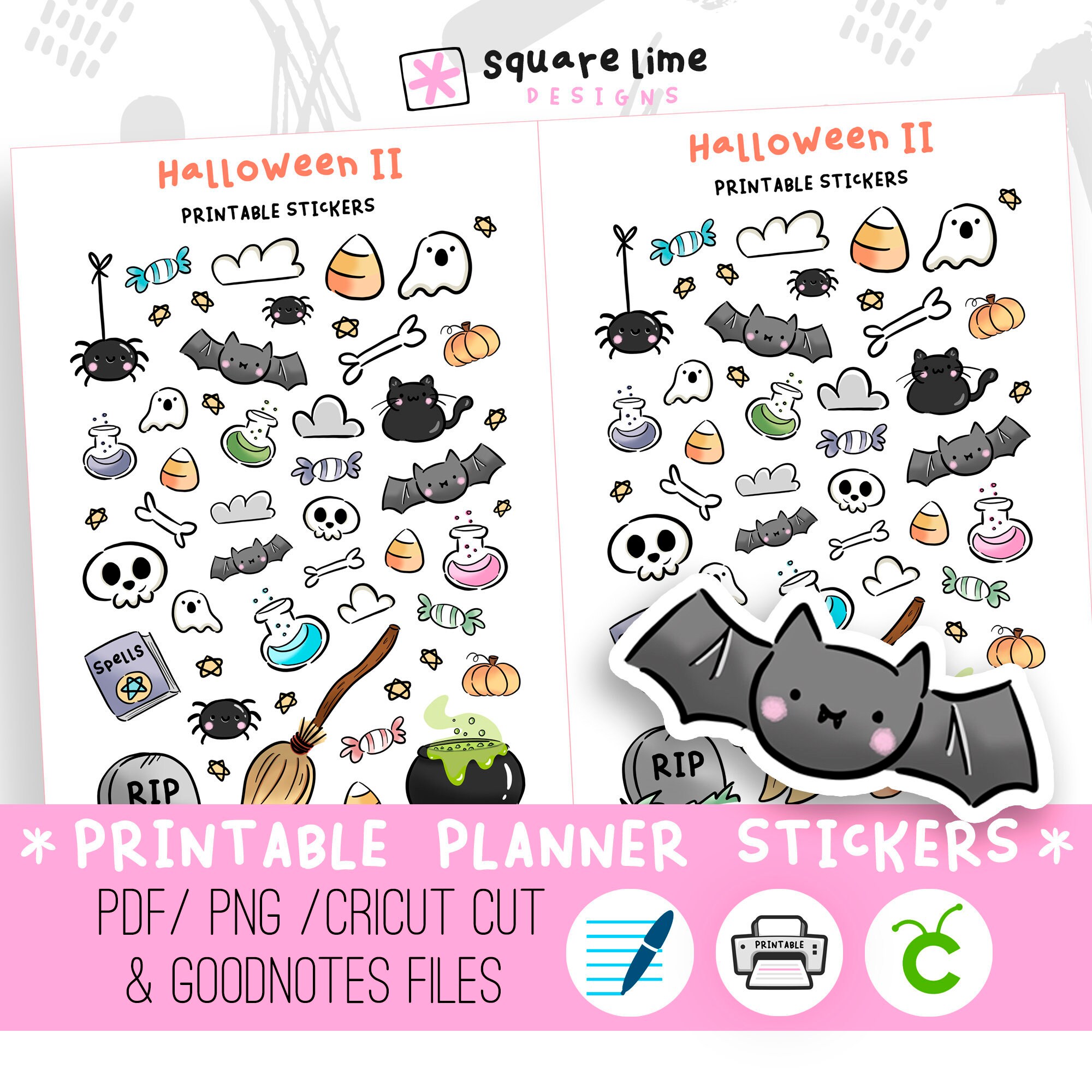 halloween ii doodles printable stickers digital stickers etsy