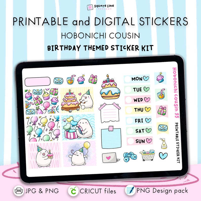 Birthday Themed Stickers - Printable & Digital Hobonichi Cousin Sticker ...