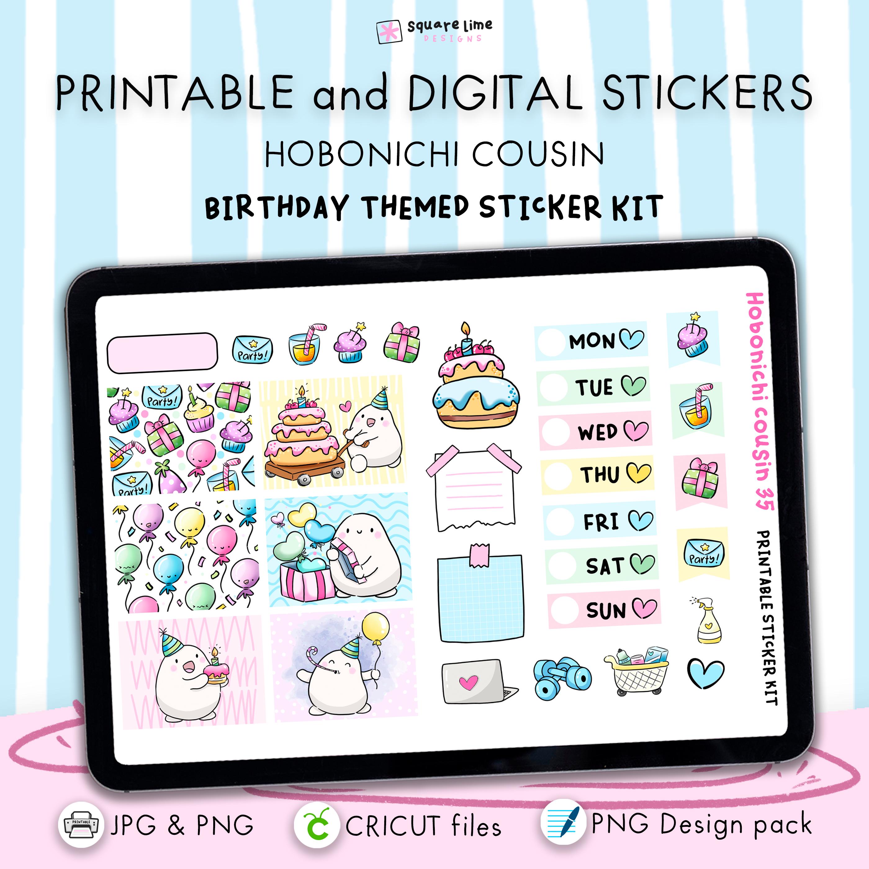 Birthday Themed Stickers - Printable & Digital Hobonichi Cousin Sticker ...