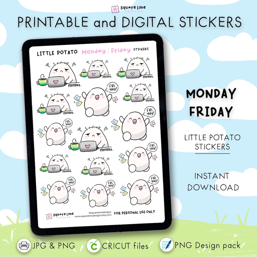 Next Friday Stickers Monday to Friday Stickers – Printable & Digital Designs - Little Potato ...