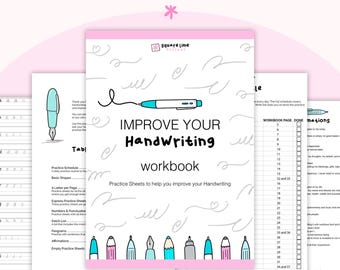 Övningsbok för handstil | 45-sidig PDF-arbetsbok som hjälper dig att förbättra din handstil.