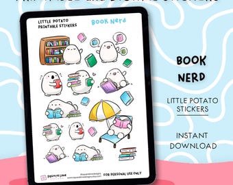 Adesivi per nerd dei libri - Disegni stampabili e digitali - Adesivi per planner Little Potato - File JPG, PNG, Cricut, GoodNotes - Download immediato