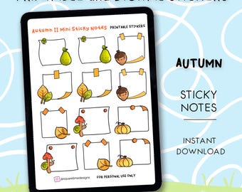 Autumn Sticky Notes Stickers – Printable & Digital Designs – JPG, PNG, Cricut, GoodNotes Files - Instant Download