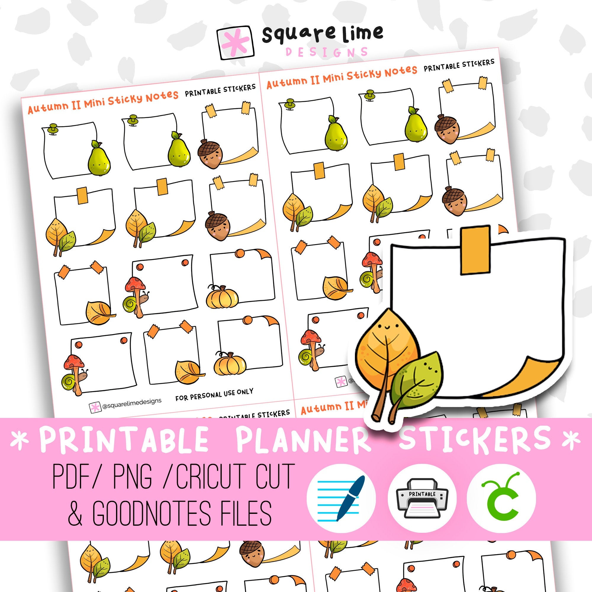 Buy Autumn Themed Mini Sticky Notes Digital Stickers PNG, Cricut and  Goodnotes Files Online in India 