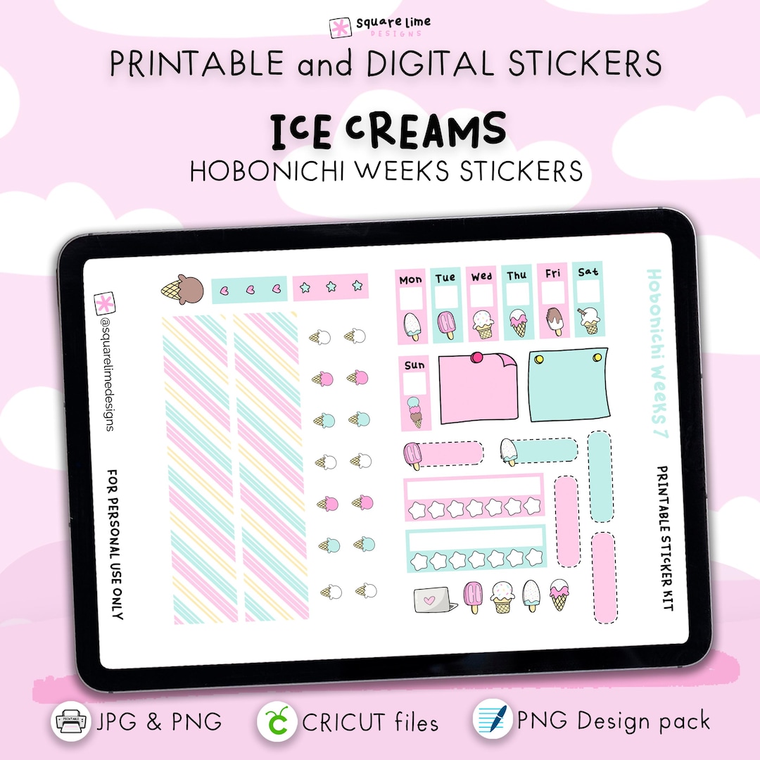 Ice Creams Hobonichi Weeks Sticker Kit – Printable and Digital Stickers ...