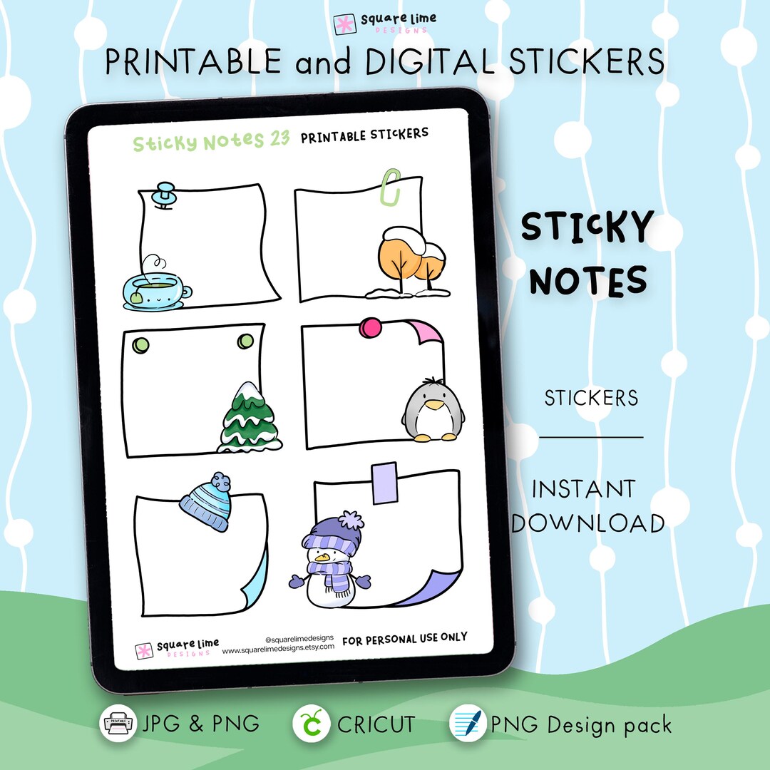 Cold Front Sticky Notes Sticky Notes Set 23 - Winter and Autumn Printable Stickers | Digital ...