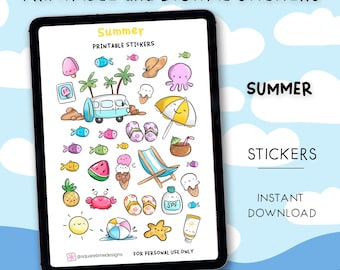 Summer Stickers – Beach Doodles - Printable and Digital Stickers – JPG, PNG, Cricut, GoodNotes Files - Instant Download