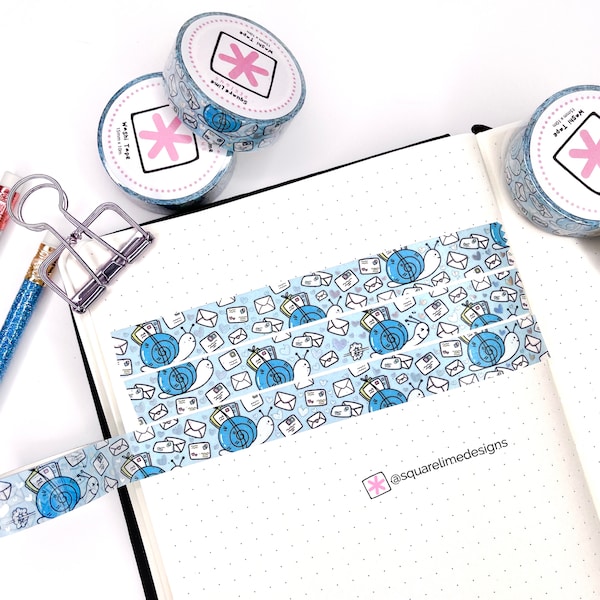 Snail Mail 2 Washi Tape with Holographic details - Happy Mail Washi Tape -  Stationary Washi Tape - Pastel Washi Tape - Cute Washi Tape