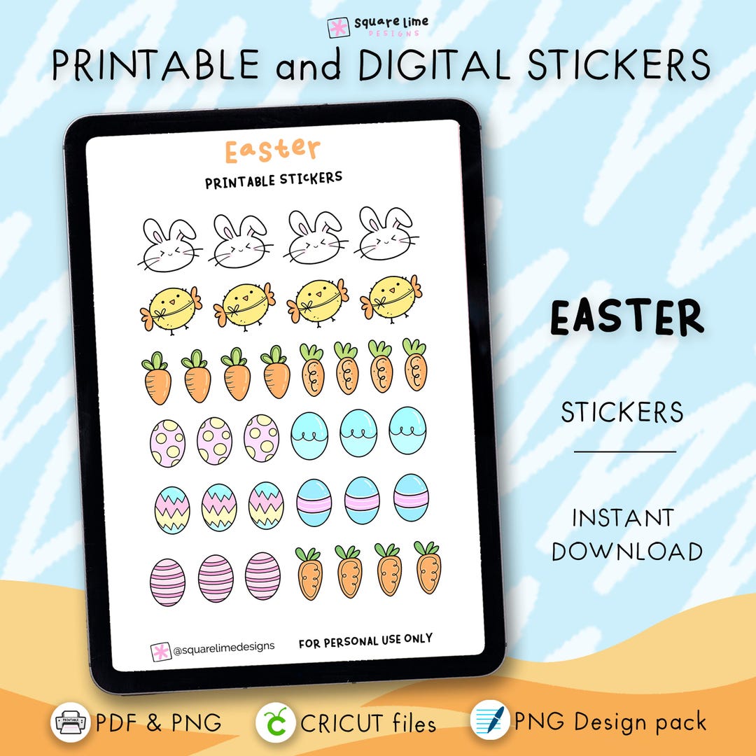 Easter Stickers - Digital and Printable Designs - PDF - PNG - Cricut ...