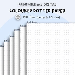 Coloured Dot Grid Paper - Digital and Printable -  Pink, Light Blue, Lilac, Green, Dark Blue, Black - A5 and Letter Size - PDF Printable