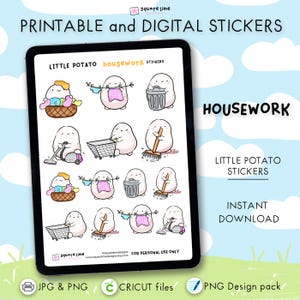 Housework Stickers – Printable & Digital Designs – Little Potato Planner Stickers - JPG, PNG, Cricut, GoodNotes Files - Instant Download