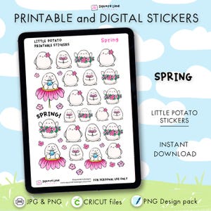 春のステッカー - 印刷可能およびデジタルデザイン - Little Potato Plannerステッカー - JPG、PNG、Cricut、GoodNotesファイル - 即時ダウンロード