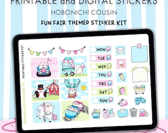 Fun Fair Themed Stickers - Printable & Digital Hobonichi Cousin Sticker Kit – JPG, PNG, Cricut, GoodNote Files, PNG Design Pack