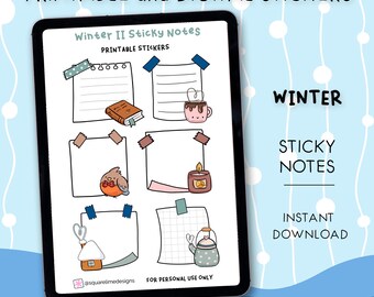 Winter Sticky Notes Stickers – Printable & Digital Designs – PDF, PNG, Cricut, GoodNotes Files - Instant Download